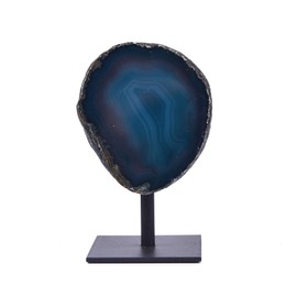 AMOYSTONE 1PC Teal Agate Stone Ornaments Irregular Healing Crystal Home Decor with Iron Stand for Gifts