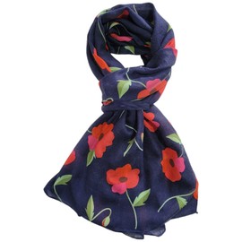 GFM® Poppy Flowers Print Scarf - Remembrance day -Ppyscf-19-Navy Blue- (FLD-Ppyscf-19-GHNL)