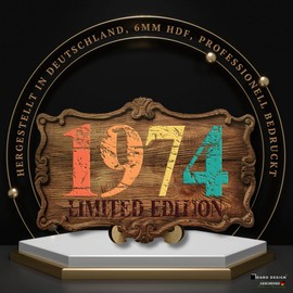 DARO Design - 50th Birthday Women & Men - Original Money Gifts Birthday 50th Wall Picture and Stand - Wooden Sign Guest Book - Gifts for 50th Birthday Man Woman Decoration - Birth Year 1974