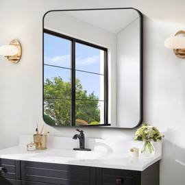 FORBATH Bathroom Mirror 30" x 36", Rectangle Black Bathroom Mirror with Black Aluminum Frame Rounded Corner, Wall Mounted Mirror for Bedroom Entryway Living Room