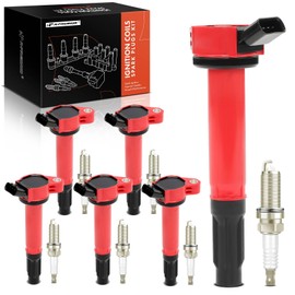 A-Premium Ignition Coil Pack and Iridium Spark Plugs Compatible with Toyota Tundra 2013-2014, 4Runner 2013-2019/2021-2023, FJ Cruiser 2013-2014, V6 4.0L, Red, Set of 6, Replace# 90919-T2004
