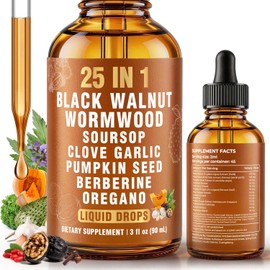 25-in-1 Liposomal Black Walnut Wormwood Clove Herbal Tincture, Cleanse Formula with Garlic, Oregano, Pumpkin Seed & Berberine – Lymphatic Support & Gut Health – 90ml