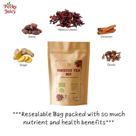 Pecky Juicy Hibiscus Tea Mix 190g| Extra Rich Flavour - 100% Natural No Additives |Sorreal, Cloves, Cinnamon, Dates & Ginger | Health |Digestion,Blood pressure etc | Served Hot&Cold | Loose Tea