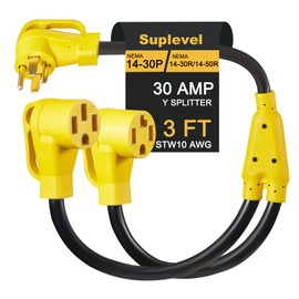 Suplevel 30 Amp Dryer Y Splitter to RV/EV, NEMA 14-30P to 14-50R/14-30R Splitter Power Adapter Cord, Dryer 4-Prong 30 AMP Y Adapter Cable for EV Charging at Dryer Outlet, STW 10 AWG, 3 FT, ETL Listed