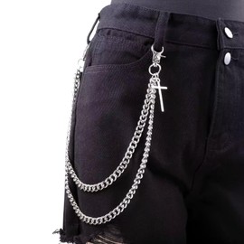 FloralGrace 1 Piece Trouser Chain for Men and Women Hip Hop Punk Jeans Chain Cross Jeans Chains Shorts Chains Gothic Accessories Punk Hip Hop Wallet Chain Silver, silver, L