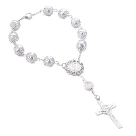 COLLBATH Rosary Beads Bracelet for Women Girls Silver Christian Cross Jewelry Alloy Bracelet