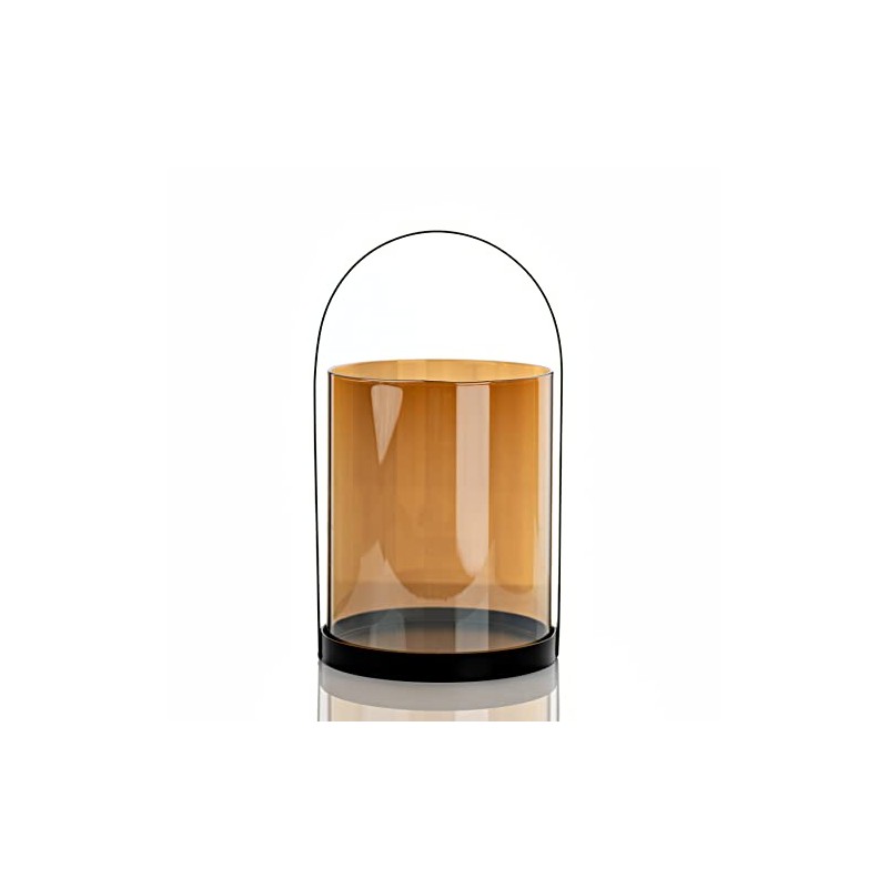 Widdop Amber Coloured Glass Lantern Hurricane Indoor Home Décor 28cm