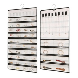YZROHYI Jewellery Organiser for Hanging, Double-Sided, Necklace Storage, Hanging, Transparent, Jewellery Storage Wall, Hanging Jewellery Organiser, Storage Bag, Jewellery Wardrobe - White