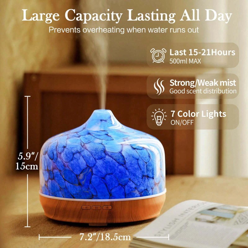 Porseme 500ml 3D Glass Oil Diffuser - Auto Shut -