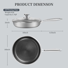 Innerwell Stainless Steel Frying Pan Nonstick Frying Pan with Lid 10 Inch Honeycomb Stainless Steel Skillet Woks Pan for Gas Electric Induction Ceramic Stoves and Oven