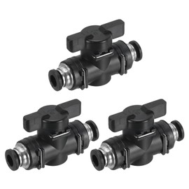 PATIKIL 1/4" Pneumatic Ball Valve, 3 Pack 1/4" OD BUC Push to Connect Tube Fittings Ball Valve Union Straight Air Flow Control Valve for Air Hydraulic, Black Silver