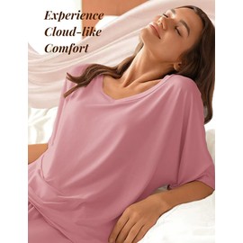 Ekouaer Lounge Sets for Women Comfy Pajamas Set 2 Piece Outfits Short Sleeve Tops and Wide Leg Pants with Large Pockets Old Rose