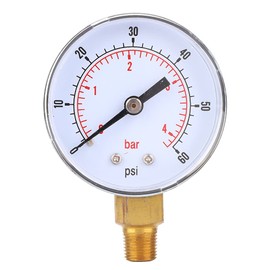 Pressure Gauge, 1/8 BSPT Bottom Connection Vacuum Pressure Gauge Dual Scale 50mm Dial Display Air Water Oil Gas Gauge, Industrial Pressure Gauges (0-60psi 0-4bar)