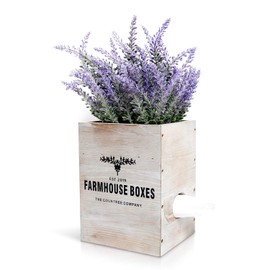 Countree Rustic Tissue Box Cover - Farmhouse Tissue Box Holder with Faux Lavender Arrangement - Decorative Wooden House Tissues Cube Square Dispenser with Artificial Flower Plant for Boho Home Decor