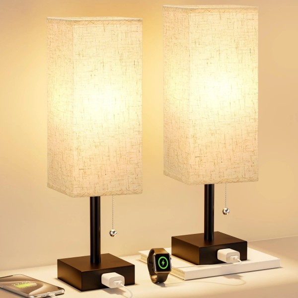 Bedside Table Lamps for Bedroom Set of 2 - Small