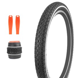 Balinge 26" x 2.125" Folding Replacement Bike Tire for Beach Cruiser Bike，Bicycle Tires for Commuter Bikes，White Wall，1 Tire 2 Levers (1 Tire & 2 Levers, 26" x 2.125")