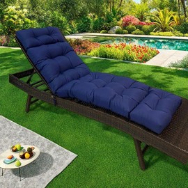 Chaise Lounge Cushion Outdoor, Patio Lounge Chair Cushion with Ties for Indoor Outdoor Furniture, Waterproof Replacement Long Chair Cushion (Black)