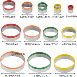 WSAMJIN 12 Pcs Round Cookie Cutters, Colorful Pastry Cutter Set, Stainless Steel Circle Cookie Cutter Ring with Rubber Coating Baking Dough Tools for Dough, Pastry, Donut, Fondant, DIY (12 Sizes)