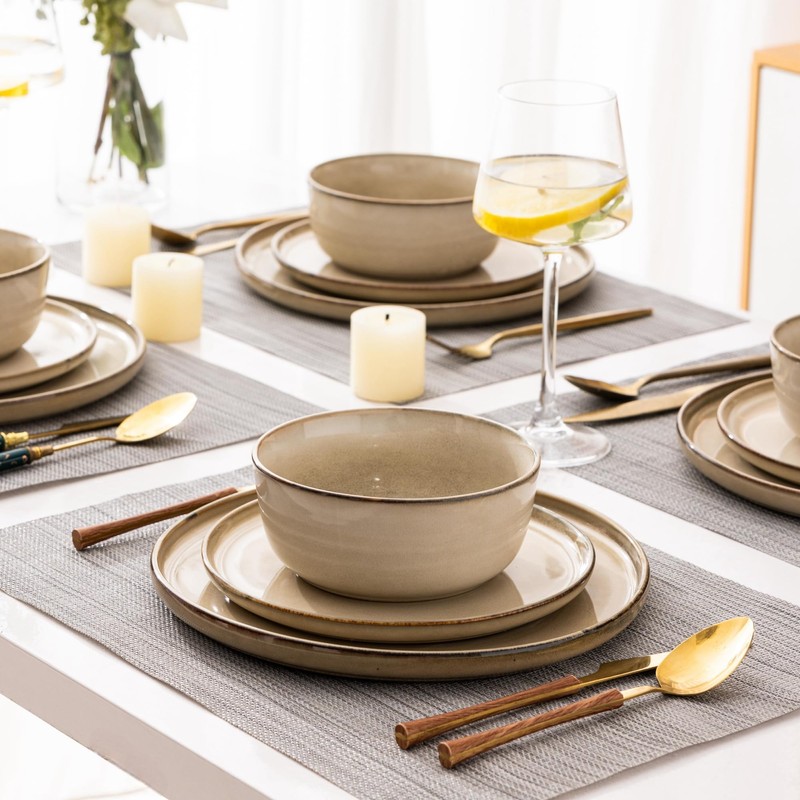 GBHOME Ceramic Dinnerware Sets for 4, 12 Pieces Stoneware Plates