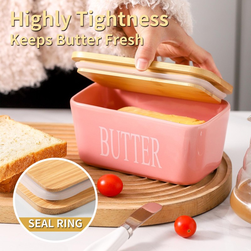 Hasense Butter Dish with Lid, Large Butter Dish for Countertop,