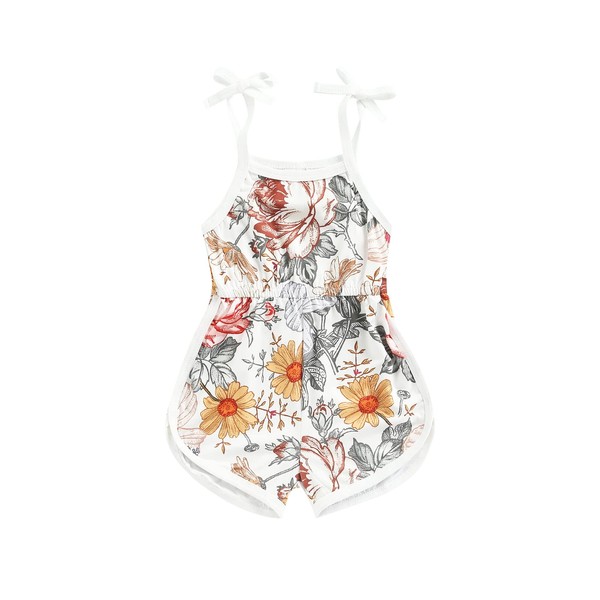 WZTYYDS Toddler Baby Girl Summer Clothes Floral Romper Tie-Up Strap