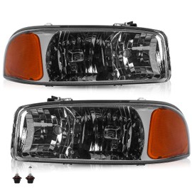 TUSDAR 2PCS Headlight Assembly for 1999-2006 GMC Sierra 1500 2500 3500 00-06 GMC Yukon XL with Park Signal Light Smoked Lens Amber Reflector with Bulbs NOT FIT DENALI MODEL