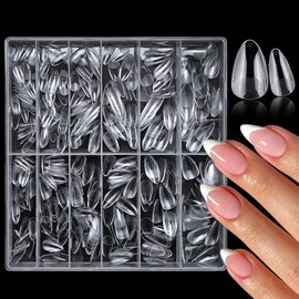Lifextol 504PC Gel X Nail Tips Almond Shape Fake Nails Short Acrylic Nails Tips for Press on Nails, 12 Sizes Soft Gel Nail Tips Full Cover Clear Nail Tips Artificial Fingernails False Nails Extension