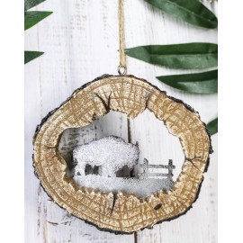 Rustic Western Bison Buffalo Faux Wood Log Set of 4 Christmas Tree Ornaments