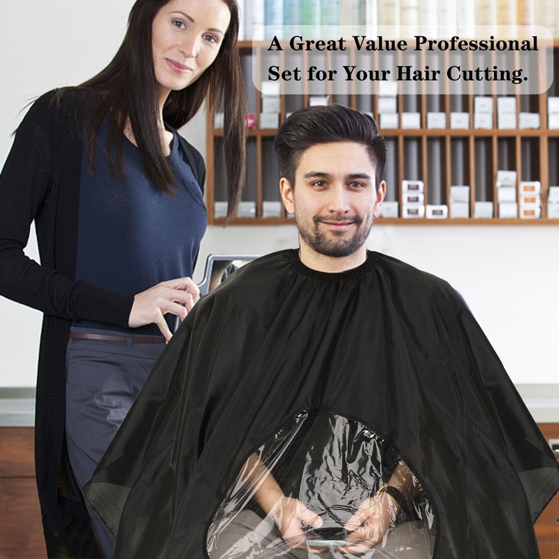 FEBSNOW Black Barber Cape with See Through Window and Neck