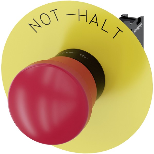 Siemens 3SU1100-1HA20-1CH0 Emergency Stop Mushroom Pushbutton with Backing Plate and