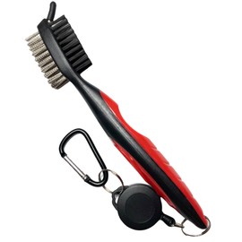 The Golfer's Workshop Golf Club Brush - 2 Ft Retractable Zip-line, Carabiner Clip, Groove Cleaner (Red)