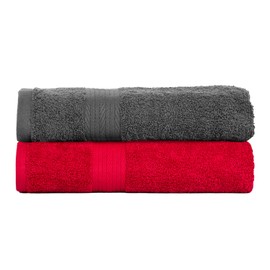 Ample Decor 100% Cotton Bath Towels for Bathroom Set of 2-600 GSM 137 CM X 76 CM Soft Absorbent - Red-Grey
