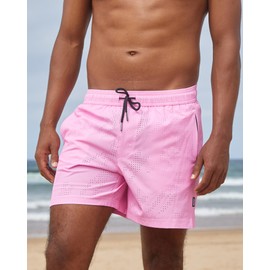 maamgic Mens Swim Trunks with Compression Liner 5 Inch Inseam Quick Dry Board Shorts with Zipper Pockets Swimming Shorts Stretch Bathing Suits Pink Black Leaves X-Large