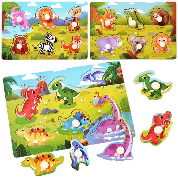 3PCS Wooden Puzzles, Toddler Puzzles, Animal Puzzle Jigsaw Set, Educational