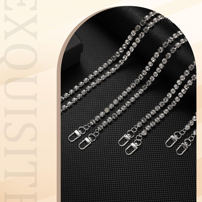 Silver Rhinestone Purse Chain, 4 Pieces Different Sizes Bag Chain