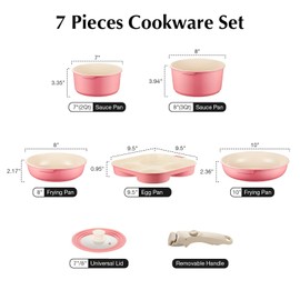 Ceramic Pots and Pans Set Non Stick, 7 Pcs Nonstick Cookware Set with Detachable Handle RV Camping Induction Kitchen Cookware Set Non Stick, PFAS PFOA & PTFE Free