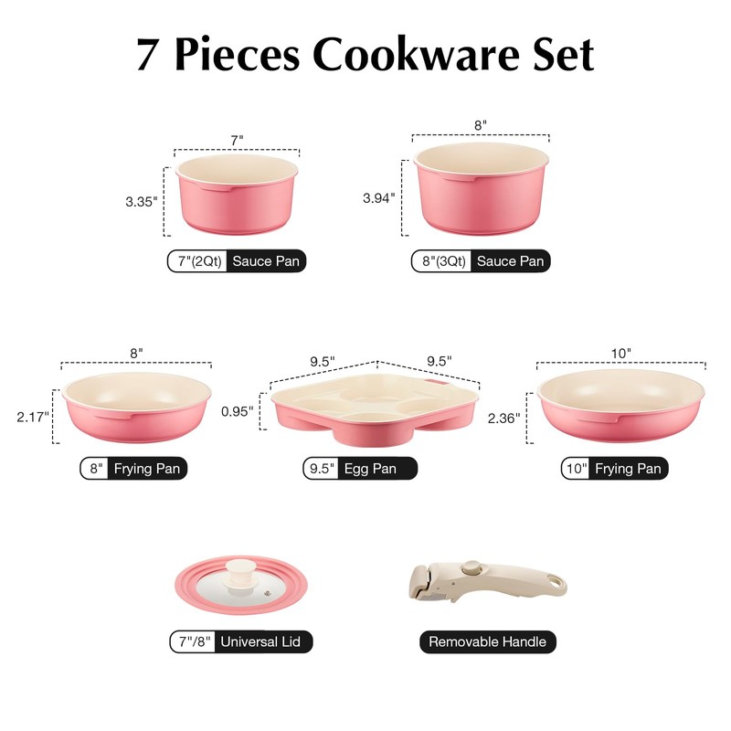 Ceramic Pots and Pans Set Non Stick, 7 Pcs Nonstick