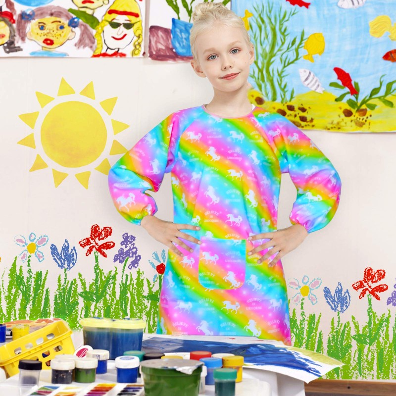 Fiodrimy - Delantal impermeable para niñas y niños, Arcoíris Unicornio,