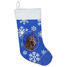 Caroline's Treasures SC9602-CS Boykin Spaniel Winter Snowflakes Christmas Stocking Fireplace Hanging Stockings Christmas Season Party Decor Family Holiday Decorations