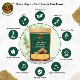 Spice Magic Ground Coriander Powder - 100% Pure & Freshly Ground, Non-GMO, Premium Quality Spice for Cooking and Seasoning- 7 oz (200 g) Resealable Bag