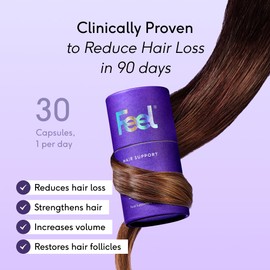 Feel Hair Support, Natural Support for Female Hair loss and Thinning Hair, Vegan, Contains Biotin and Rosemary Oil, 30 Capsules