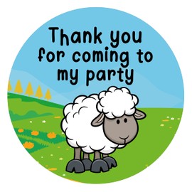 40mm Farm Animal Thank You for Coming to My Party Round Stickers for Party Bags & Sweet Cones: Cow, Sheep, Chicken & Pig (48 x Stickers)