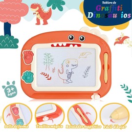 Pizarrones Magicos para Niños, Tablero de Dibujo Magnético de Color con 2 Formas de Sellos Bolígrafo Conector de 9 cm, Regalos y Juguetes de Viaje para Niños y Niñas (Naranja)