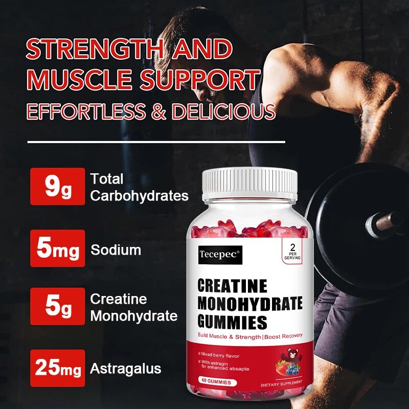 Tecepec Creatine Monohydrate 60 Gummies - Boost Muscle Strength and