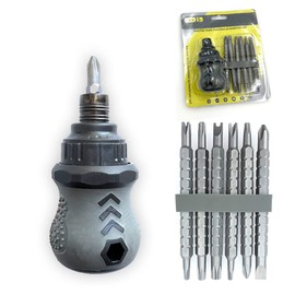 Alepaxs 13in1 Stubby Ratcheting Multi-Bit Screwdriver Set, mini magnetic ratchet screwdriver with Retractable Bits, Adjustable Small Multi Ratchet Screwdriver with Quick-Load Mechanism