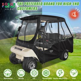 10L0L Golf Cart 4 Passenger Golf Cart Enclosure, Storage Cover Fits for Club Car DS, Windproof Waterproof Portable 4-Sided Clear Window & Roll-up Zipper Door (Black/Transparent)