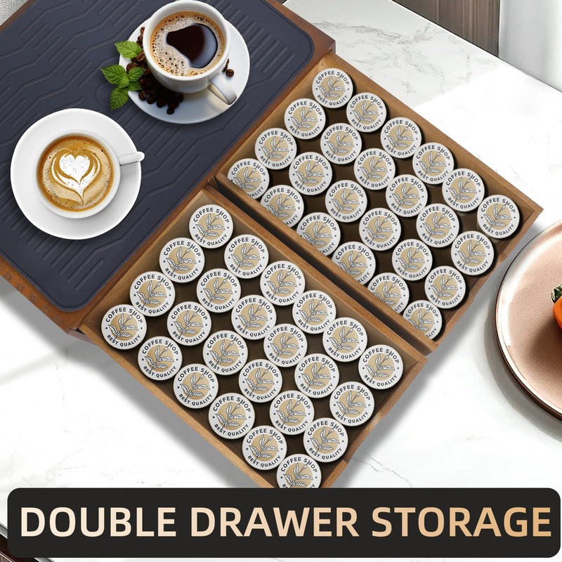 Wooden Coffee Pod Holder Drawer With Silicone Non-Slip Pad,K Cup