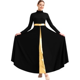 Sanmsoner High Neck Praise Dance Dress for Women Long Sleeve Liturgical Metallic Worship Church Robe Dancewear(238136-06-L)