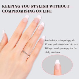 480PCS Aieenjor Nail Tips Short Nails, Full Coverage Nail Frosted Natural Fit False Nail Tips 15 Sizes