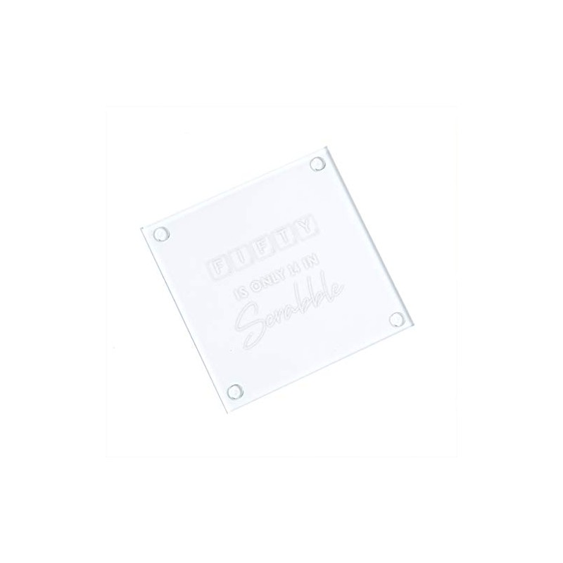 "Fifty Is Only 14 In Scrabble" Engraved Glass Coaster -